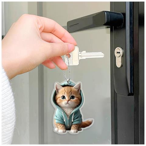 Portachiavi In Acrilico A Forma Di Gatto, Simpatico Ciondolo A Forma Di Gatto Per La Decorazione Dell'auto Yellow - Foto 6