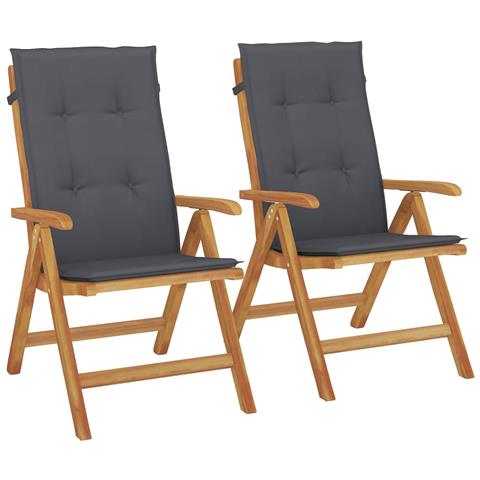 Sedie da Giardino Reclinabili con Cuscini 2 pz in Legno di Teak - Foto 1