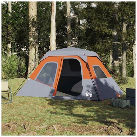 Tenda Campeggio 6 Persone Grigio e Arancione Impermeabile - Foto 2
