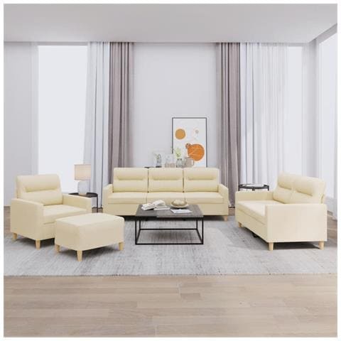 Set di Divani 4 pz con Cuscini Crema in Tessuto - Foto 2