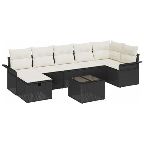 Set di Divani da Giardino da 8 Pezzi con Cuscini Neri in Polyrattan - Foto 1