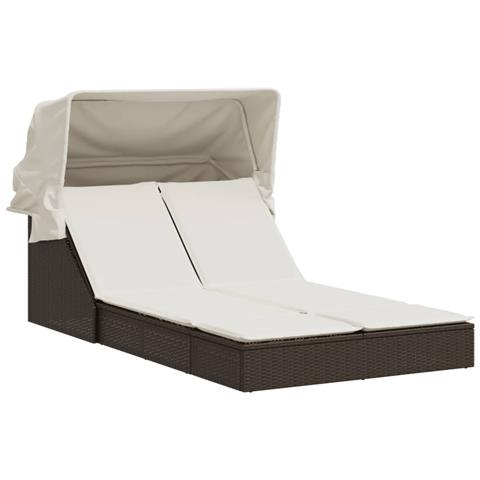 Lettino Doppio con Baldacchino e Cuscini Marrone in Polyrattan - Foto 1