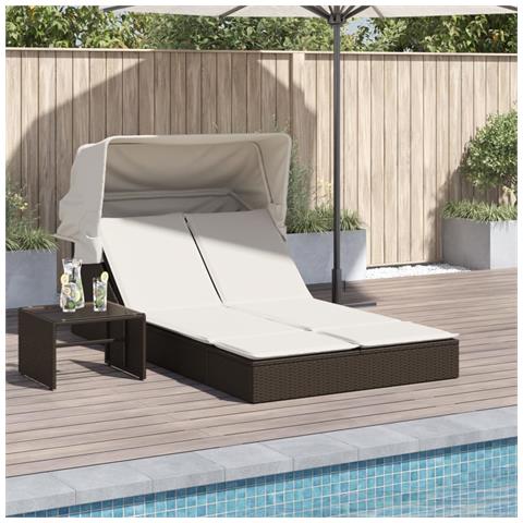 Lettino Doppio con Baldacchino e Cuscini Marrone in Polyrattan - Foto 2