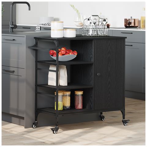 Trolley cucina Rovere Nero 87,5x38,5x84,5 cm Legno ingegnerizzato - Foto 2