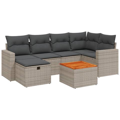 Set Divani da Giardino 7 pz con Cuscini Grigio in Polyrattan - Foto 1