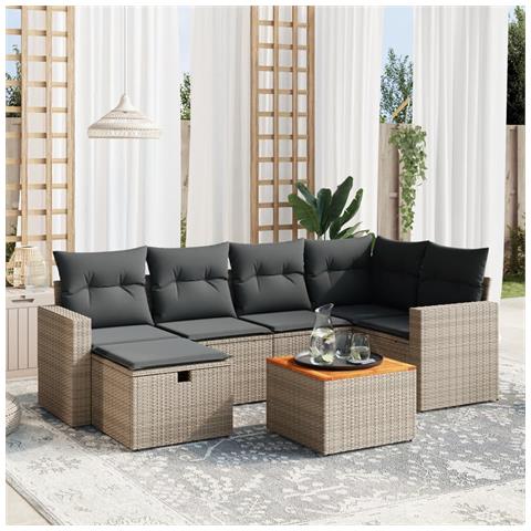 Set Divani da Giardino 7 pz con Cuscini Grigio in Polyrattan - Foto 2