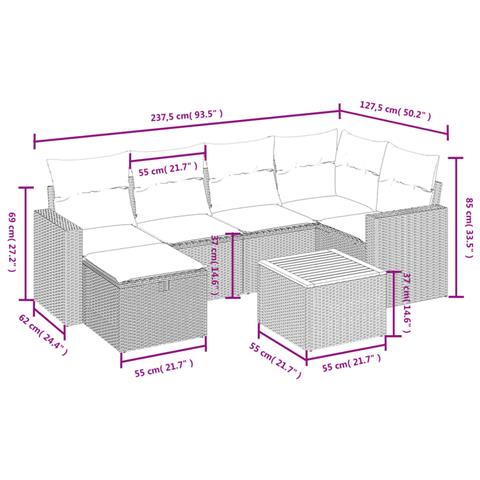 Set Divani da Giardino 7 pz con Cuscini Grigio in Polyrattan - Foto 4