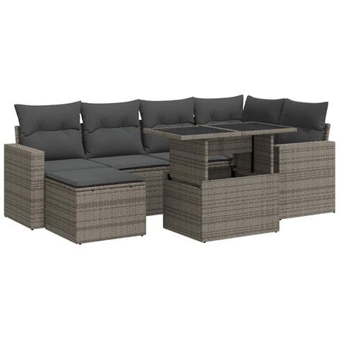 Set Divani da Giardino 7 pz con Cuscini Grigio in Polyrattan - Foto 1