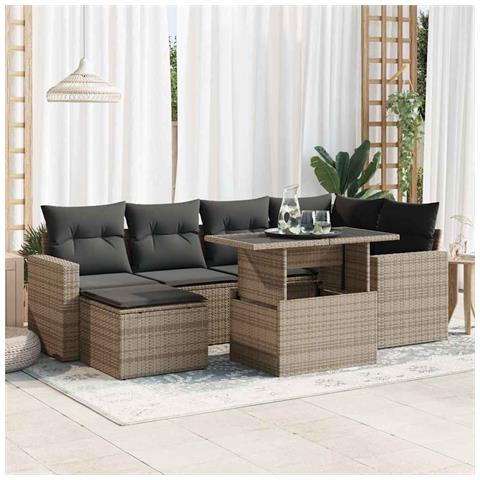 Set Divani da Giardino 7 pz con Cuscini Grigio in Polyrattan - Foto 2