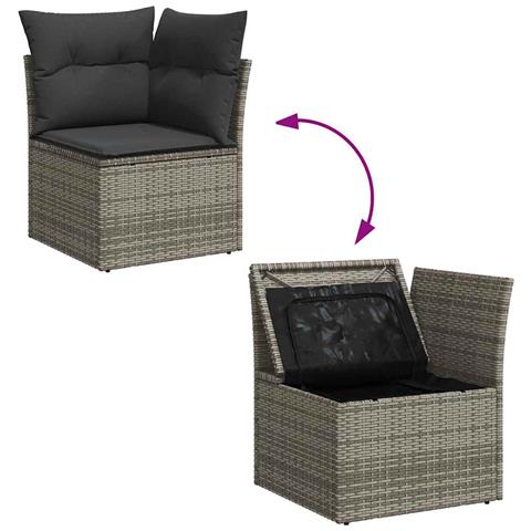 Set Divani da Giardino 7 pz con Cuscini Grigio in Polyrattan - Foto 9