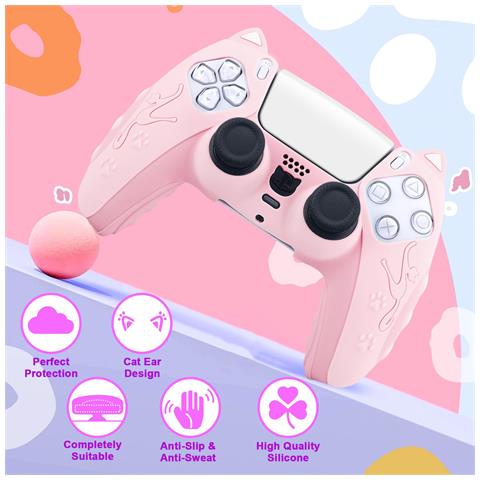 Custodia Protettiva In Silicone Per Controller Ps5 - Design Gatto Bianco, Antigraffio E Antiurto Black - Foto 5