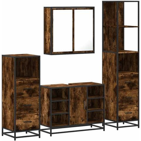 Set Mobili da Bagno 4 pz Rovere Fumo in Legno Multistrato - Foto 1