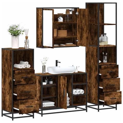 Set Mobili da Bagno 4 pz Rovere Fumo in Legno Multistrato - Foto 2