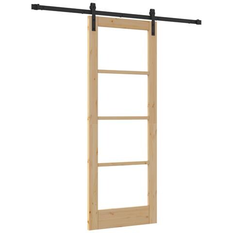 Porta Scorrevole con Set di Ferramenta 'ORKDAL'Legno Massiccio & Vetro - Foto 1