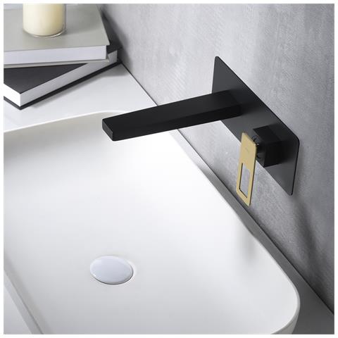 Imex Miscelatore Incasso Lavabo Monocomando In Ottone E Zama Nero Opaco Con Accenti Oro Lucido Due Parti Indipendenti Corpo Incassato Parete Con Scatola Di Registrazione - Modello Suecia Imex-bdc032 - Foto 1