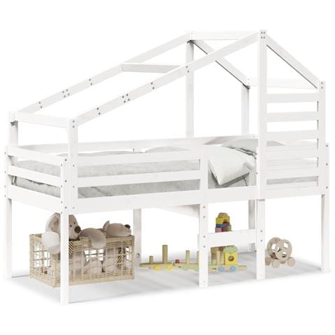 Letto a Soppalco con Tetto Bianco 90x190 cm in Legno di Pino - Foto 1