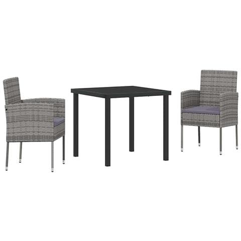 Set da Pranzo per Giardino con cuscino 3 pcs Grigio Poly Rattan - Foto 1
