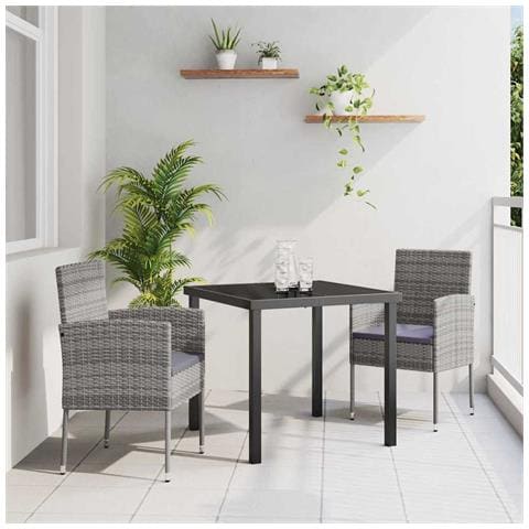 Set da Pranzo per Giardino con cuscino 3 pcs Grigio Poly Rattan - Foto 2
