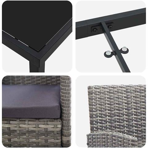 Set da Pranzo per Giardino con cuscino 3 pcs Grigio Poly Rattan - Foto 9