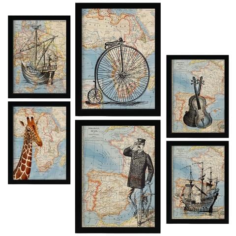 Set Di 6 Stampe Mappe D'epoca Mappe Topografiche In Stile Retrò Di Europa, Africa E Spagna In Colori Tenui A3 & A4 Senza Cornice - Foto 1