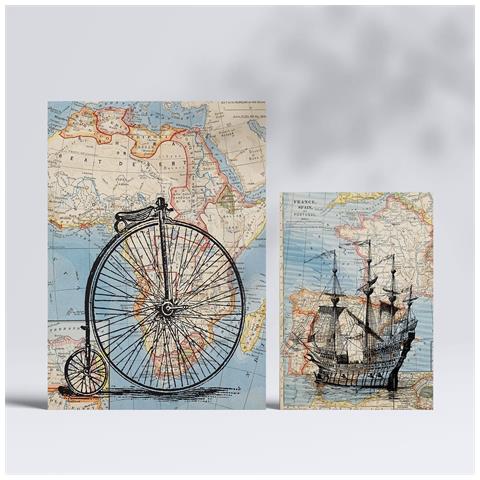 Set Di 6 Stampe Mappe D'epoca Mappe Topografiche In Stile Retrò Di Europa, Africa E Spagna In Colori Tenui A3 & A4 Senza Cornice - Foto 2