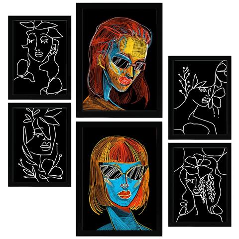 Set Di 6 Stampe Toni Di Bellezza 1 In Dipinti Decorativi Estetici Astratti Femminili Per Il Tuo Soggiorno Di Casa A3 & A4 Cornice Nera - Foto 1