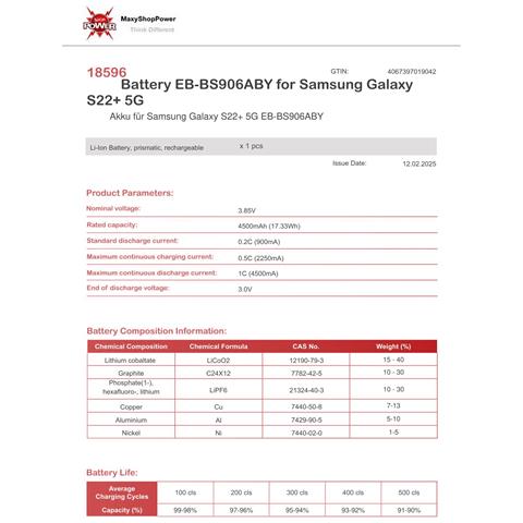 Oem Batteria Testata Ricambio Pari Originale Eb-bs906aby Per Samsung Galaxy S22+ Plus Sm-s906 - Foto 2