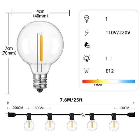 Catena Luminosa A 10 Led Da 7,6 M - Spina Ue - 220v Con 1 Lampadina Di Ricambio - Foto 2