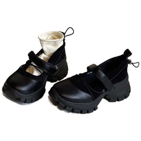 Scarpe Platform Mary Jane - Scarpe Sportive Retro Con Suola Spessa E Tacco Nascosto Black 38 - Foto 1