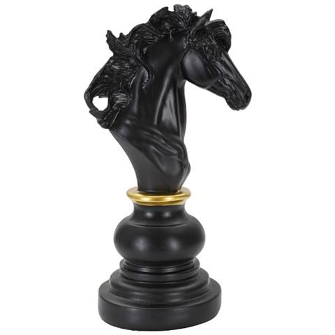 Scultura Cavallo Degli Scacchi Grande In Resina Nera E Oro - Foto 1