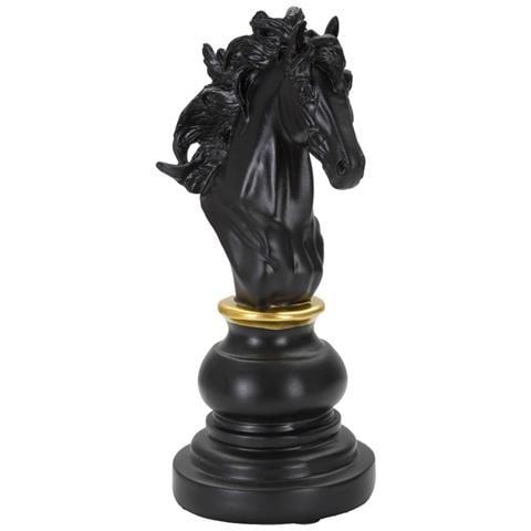 Scultura Cavallo Degli Scacchi Grande In Resina Nera E Oro - Foto 2