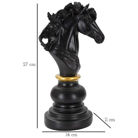 Scultura Cavallo Degli Scacchi Grande In Resina Nera E Oro - Foto 8