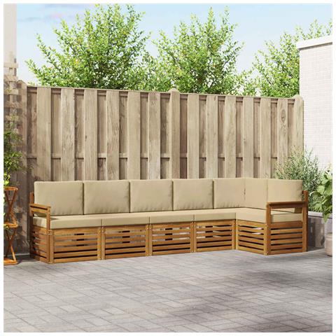 Set divani 6 pcs Naturale e Beige Legno di Acacia Massello - Foto 2