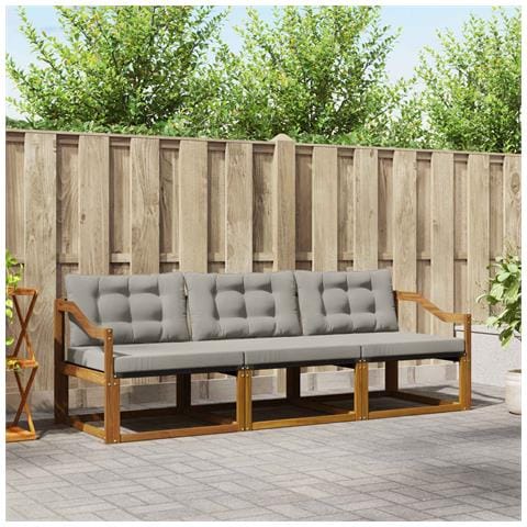 Set di divani da esterno 3 pcs Grigio Naturale e Chiaro - Foto 2
