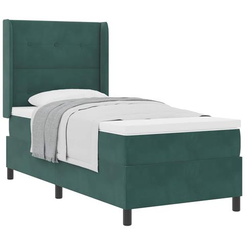 Letto a molle con materasso Verde Scuro 100 x 200 cm Velluto - Foto 1