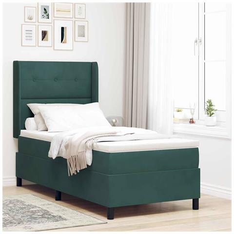 Letto a molle con materasso Verde Scuro 100 x 200 cm Velluto - Foto 2
