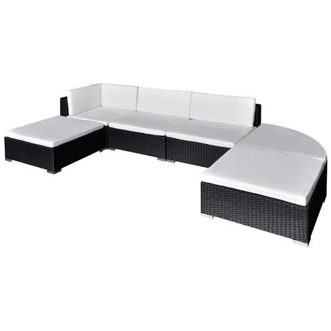 Set Mobili da Giardino 6 pz con Cuscini in Polyrattan Nero - Foto 1
