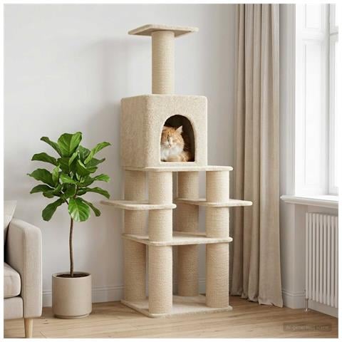 Albero per gatti con pali per graffiare in sisal Crema 180 cm - Foto 2