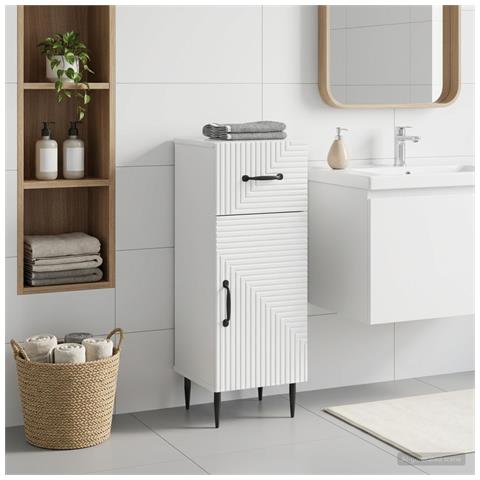Mobiletto da Bagno HAARLEM Bianco Lucido 30 x 31 x 80 cm - Foto 2
