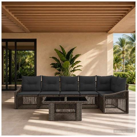 Set Divano da Giardino 7 pz Grigio e Grigio Scuro polyrattan - Foto 2
