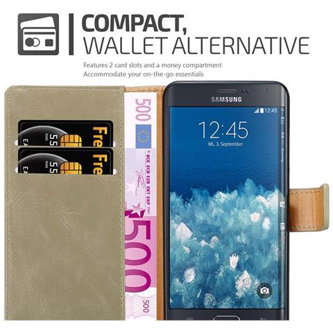 Custodia Compatibile Con Samsung Galaxy Note Edge In Marrone Cappuccino - Coperchio Protettiva Con Chiusura Magnetica, Funzione Stand E Tasca Per Le Carte - Foto 7