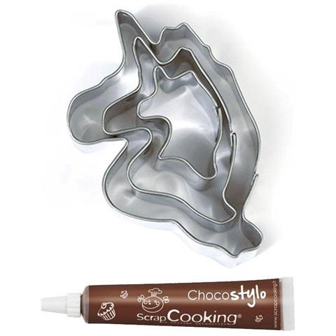 3 Mini Tagliabiscotti In Acciaio Inox Unicorni + Penna Alimentare Al Cioccolato - Foto 2