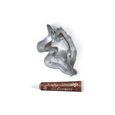 3 Mini Tagliabiscotti In Acciaio Inox Unicorni + Penna Alimentare Al Cioccolato - Foto 1