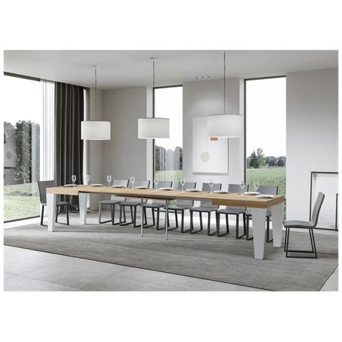 Tavolo Allungabile 90x130/390 Cm Spimbo Mix Piano Bianco Frassino - Gambe Noce - Quercia Natura /bianco Frassino - Foto 6