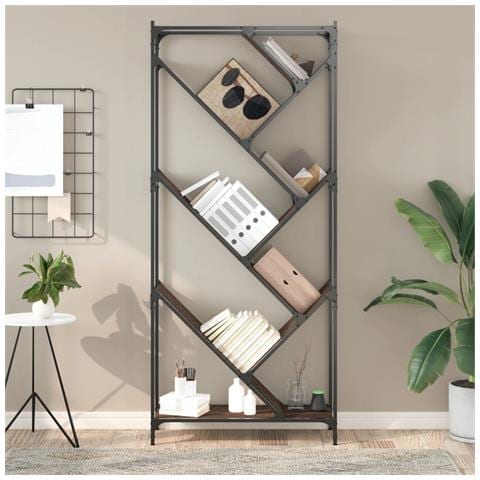 Libreria Rovere Marrone 79x30x180cm Legno Multistrato E Metallo - Foto 3