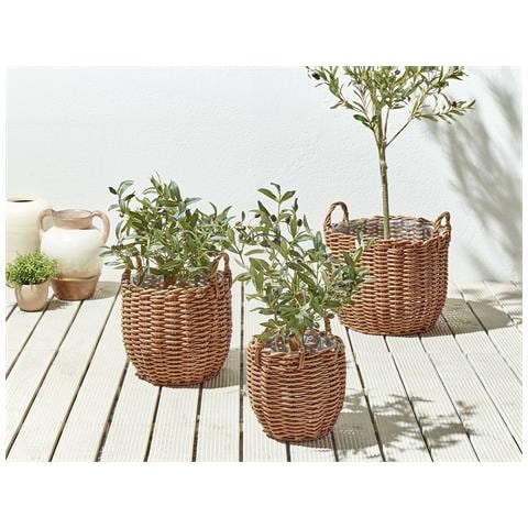 Set Di 3 Vasi Per Piante Aucuba Rattan Sintetico 26/34/44 Cm Marrone Chiaro - Foto 1