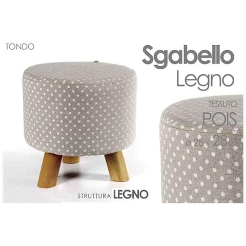Trade Shop - Pouf Sgabello Poggiapiedi Tondo Struttura Legno Tessuto Pois Crema 28x28cm 823558 - Foto 1
