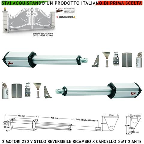Pistoni Elettromeccanici Stelo Retrattile Reversibile Corsa 400 Mm 220 V Per Cancello Battente 2 Ante Da 2,5 Metri Spi - Foto 1