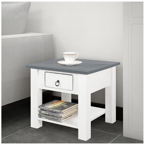 Ines Tavolino Con 1 Cassetto In Pino Bianco E Grigio - Foto 3