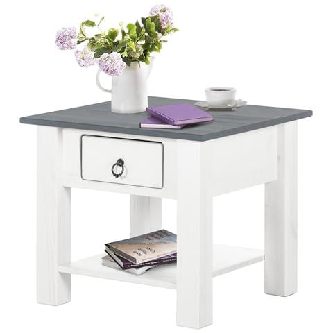 Ines Tavolino Con 1 Cassetto In Pino Bianco E Grigio - Foto 2